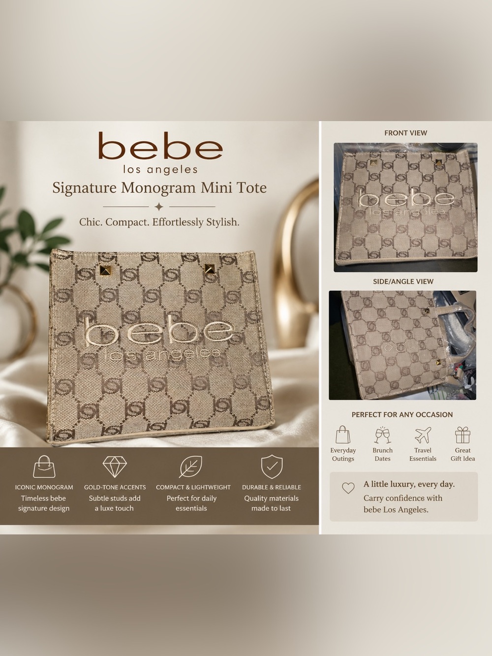 bebe Los Angeles Signature Monogram Mini Tote/Crossbody